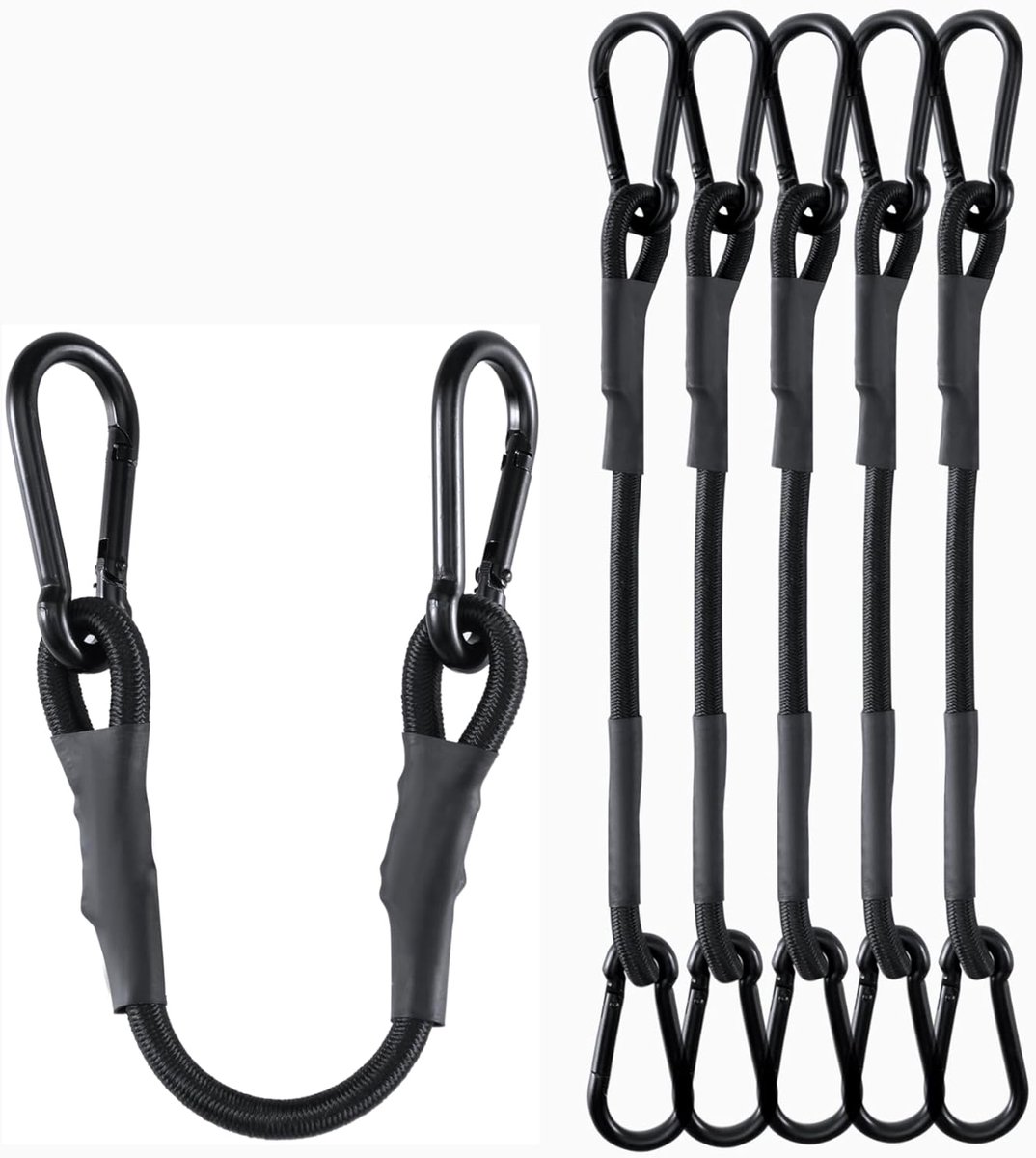 Set van 4 korte spanbanden met verbeterde karabijnhaken - UV-bestendig en geschikt voor cargo en camping