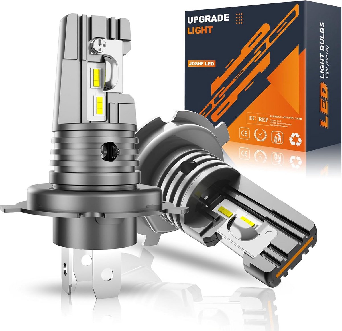 H4 LED Upgrade Gloeilamp 24000LM 700% Helderder 6500K Wit, CANbus Voorbereid, Plug-N-Play, Set van 2