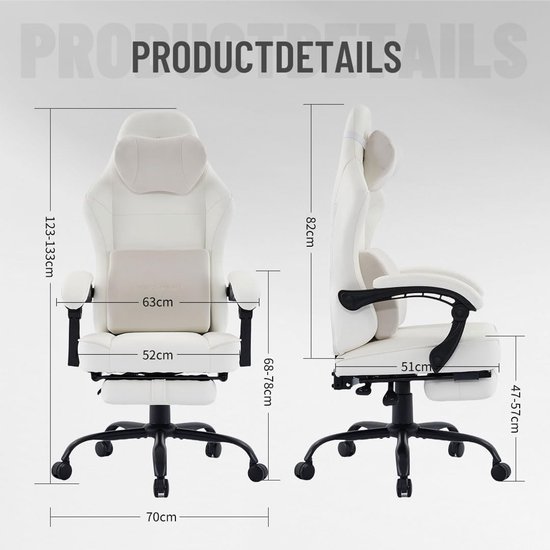 Ergonomische Gamingstoel met Voetensteun en Ademend Stof voor PC Gamers — afbeelding 4
