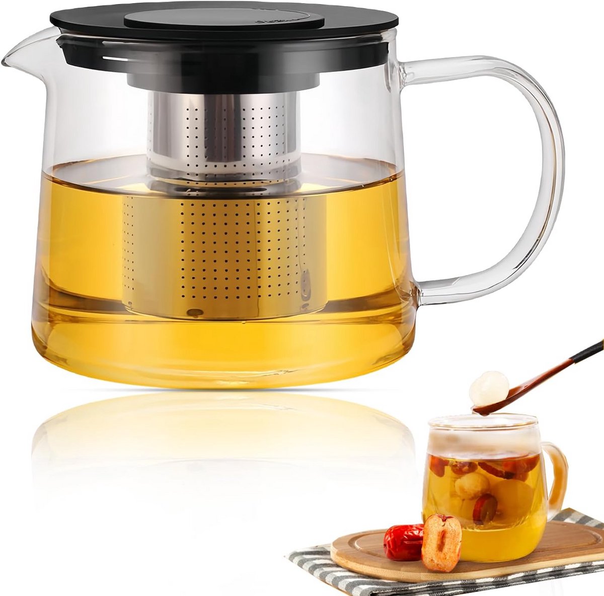 Glazen Theepot met Zeef en Deksel 1500 ml voor Inductie