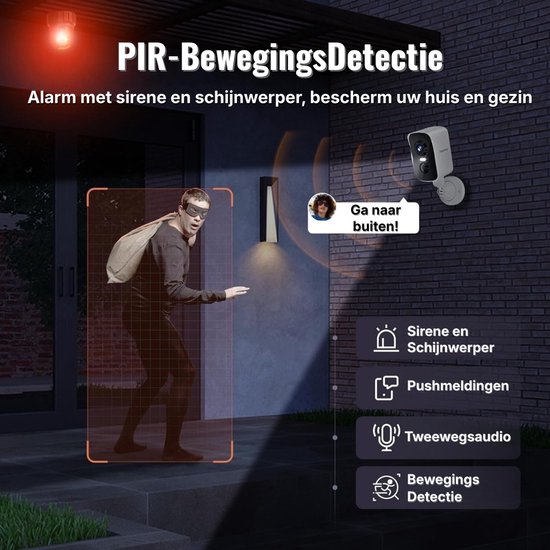 Beveiligingscamera Buiten Met AI Bewegingsdetectie - Bewakingscamera Draadloos Met Nachtzicht En 2-Weg Audio - Buitencamera Met 300° Rotatie En Oplaadbare Batterij - WiFi Camera Voor Slimme Huisbeveiliging van Merkloos — afbeelding 2