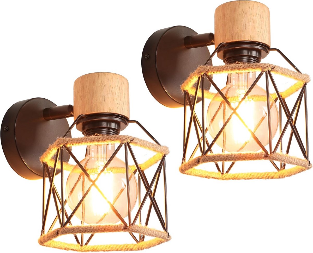 Set van 2 industriële wandlampen met kooi-design - vintage binnenverlichting voor slaapkamer, hal en woonkamer