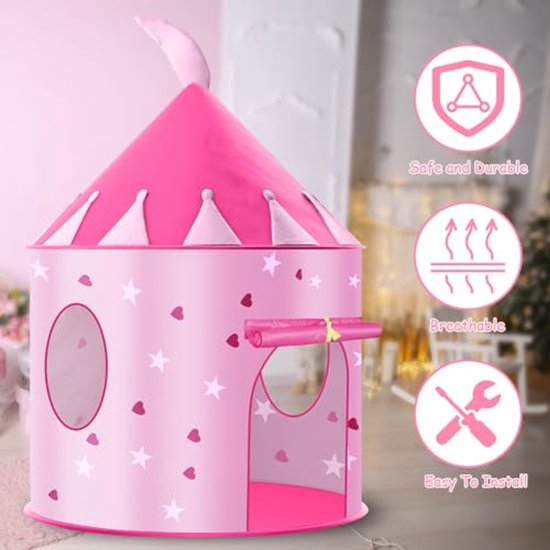 Ultiluxe® Speeltent voor kinderen - Prinsessen Tent - Speelhuis - Indoor Speelgoed - Kindertent voor meisjes - Opvouwbaar - Prinses Thema - Roze van Merkloos — afbeelding 2