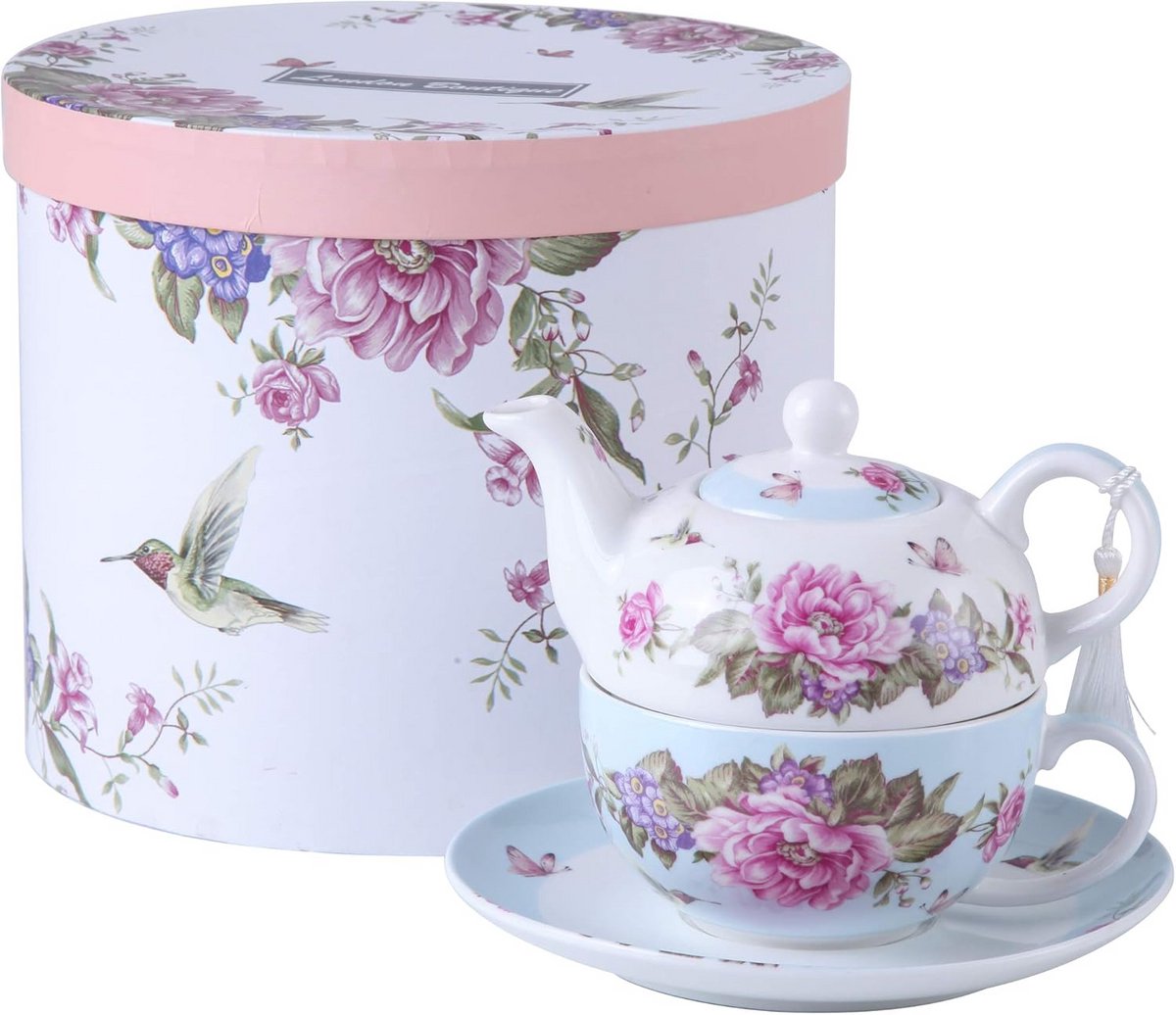 Theepot Mok Saucer Set voor Één - Shabby Chic Floral Design