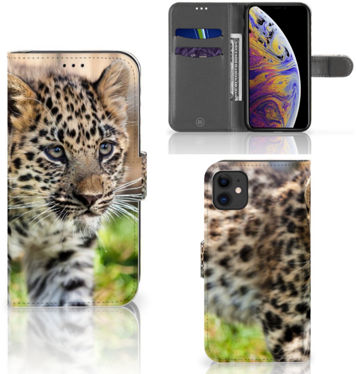 Apple iPhone 11 Telefoonhoesje met Pasjes Baby Luipaard