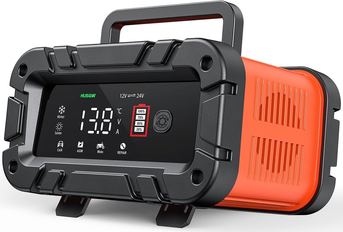 Autolader en Onderhoudsapparaat 10A voor 12V/24V Motorfiets en Boot met LED-Display