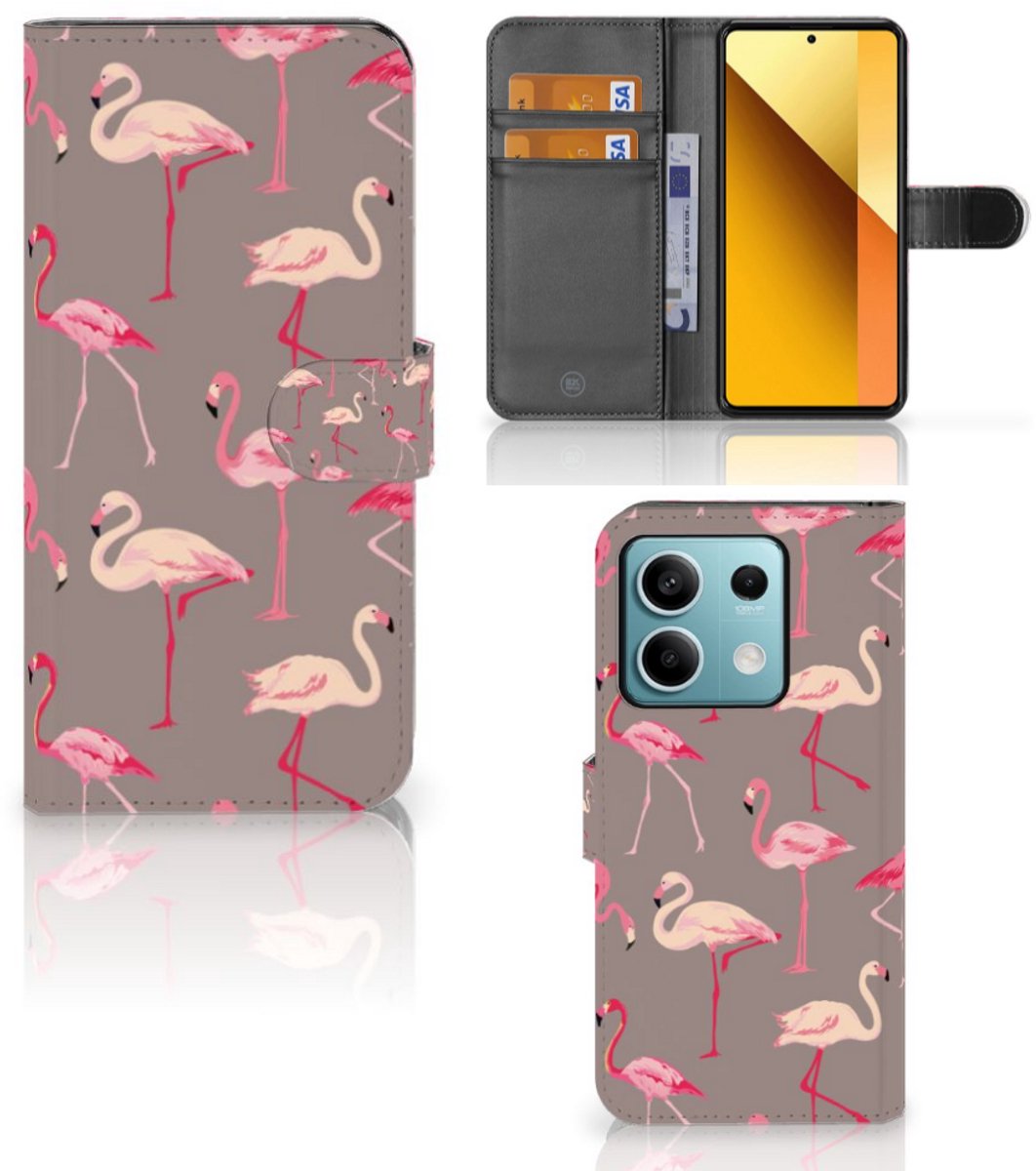 Xiaomi Redmi Note 13 5G Telefoonhoesje met Pasjes Flamingo