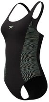 Speedo Placement Medalist 1 Piece Dames Sportbadpak - Badpak Dames met Stretch - Vormvast Zwempak Dames - Sportbadpak Dames met Medalist-rug - Zwart/Groen - 42