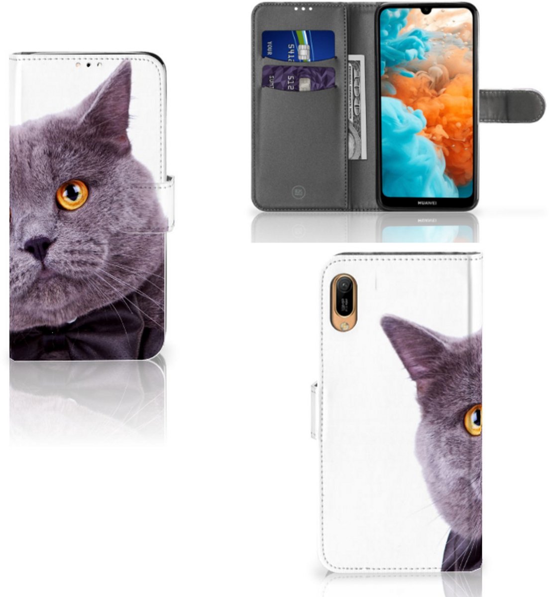 Huawei Y6 (2019) Telefoonhoesje met Pasjes Kat