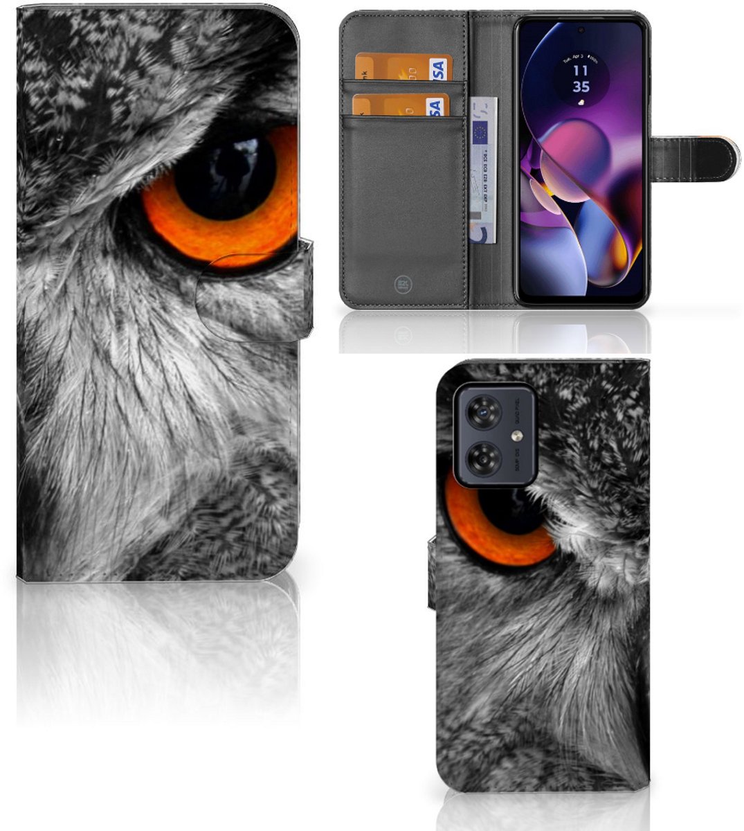 Motorola Moto G54 Telefoonhoesje met Pasjes Uil