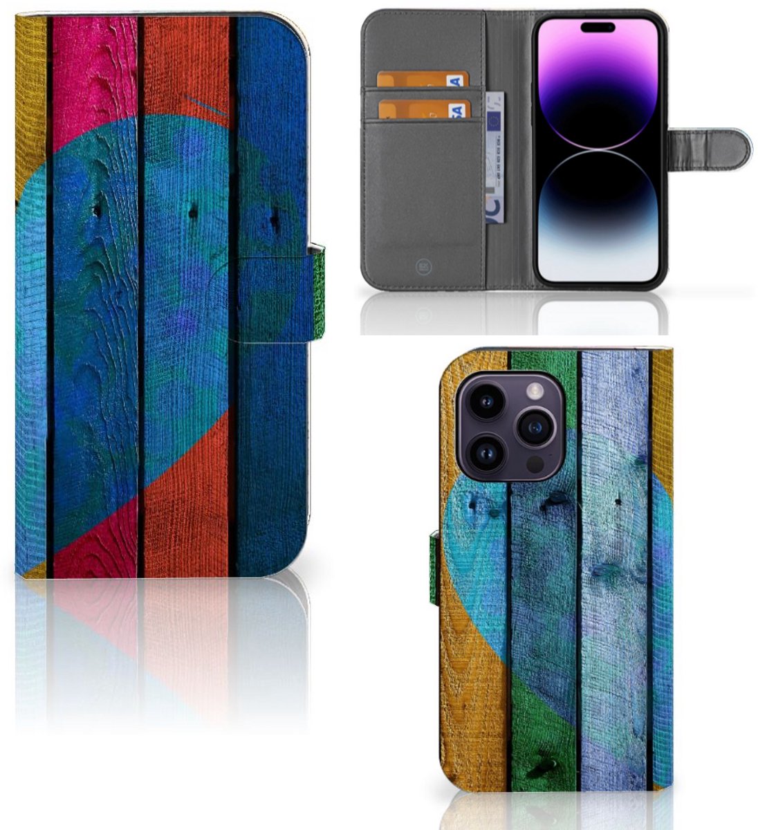 iPhone 15 Pro Max Book Style Case Wood Heart - Cadeau voor je Vriend