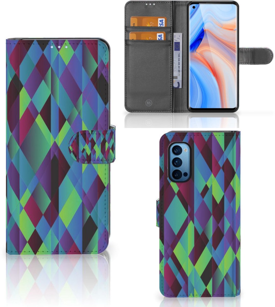OPPO Reno 4 Pro 5G Book Case Abstract Green Blue
