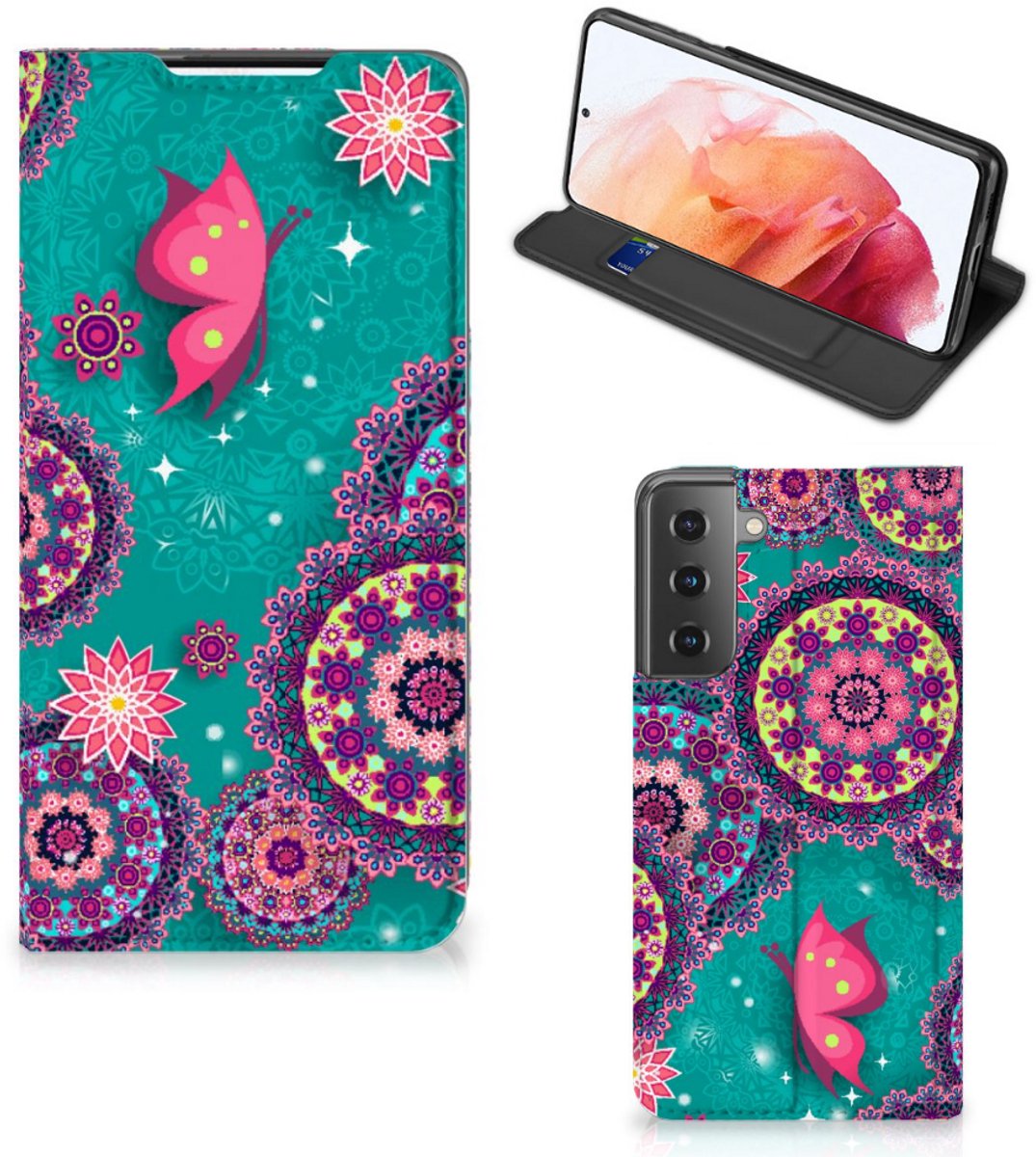 Book Case voor Samsung Galaxy S21 Bookcase Cirkels en Vlinders