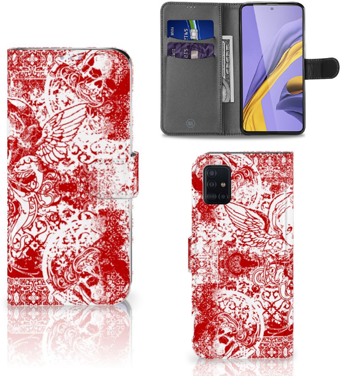 Telefoonhoesje met Naam Samsung Galaxy A51 Angel Skull Rood
