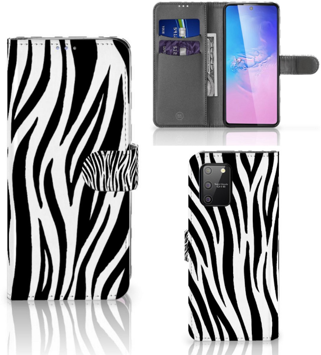 Samsung S10 Lite Telefoonhoesje met Pasjes Zebra