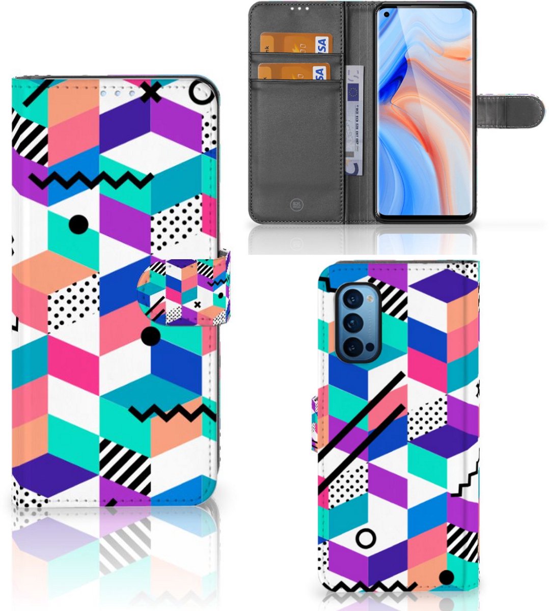 OPPO Reno 4 Pro 5G Book Case Blokken Kleurrijk