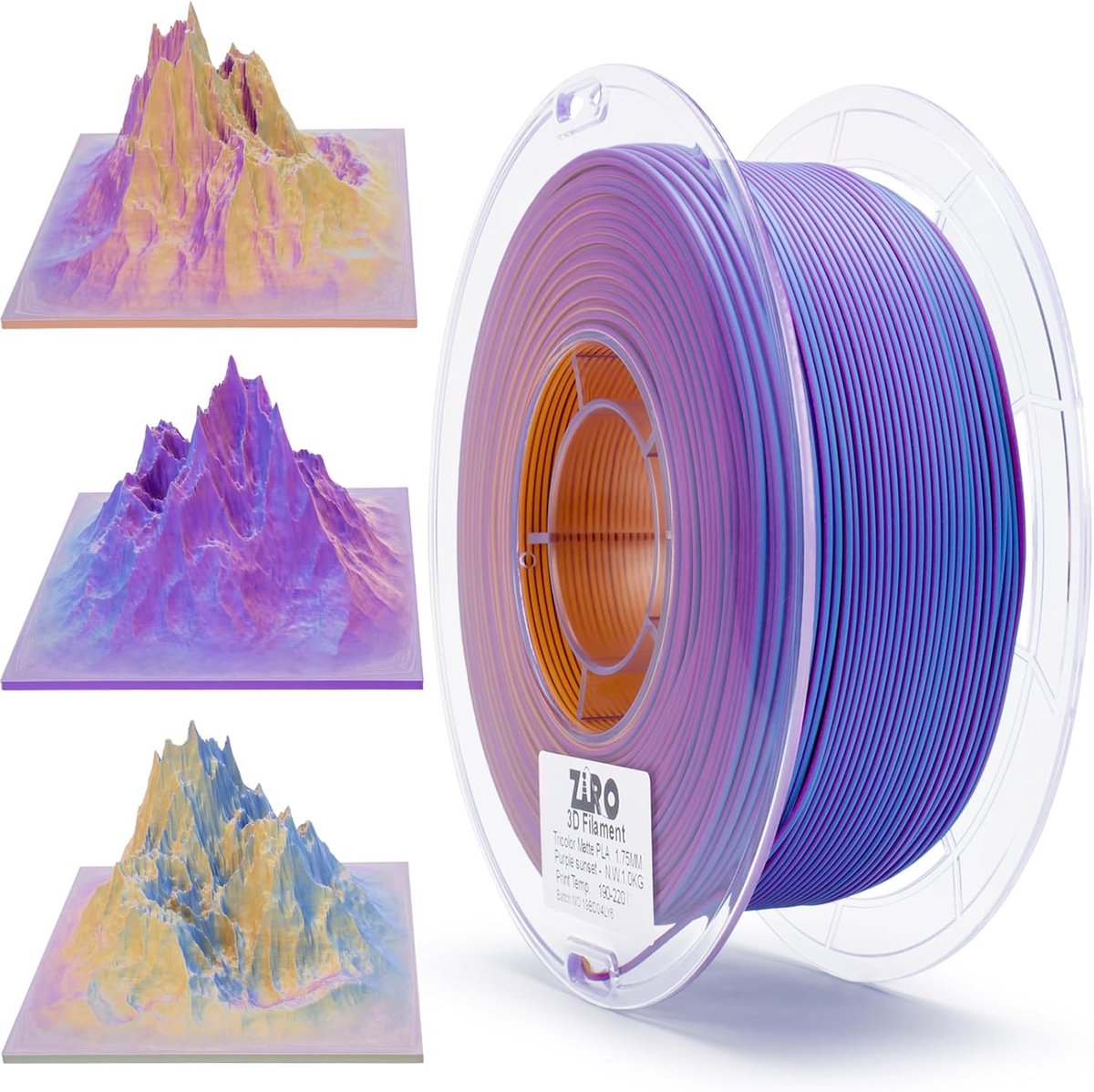 Matte Multicolor 3D Printer Filament 1.75mm, Tri-Color PLA for FDM Printers, 1KG Spool