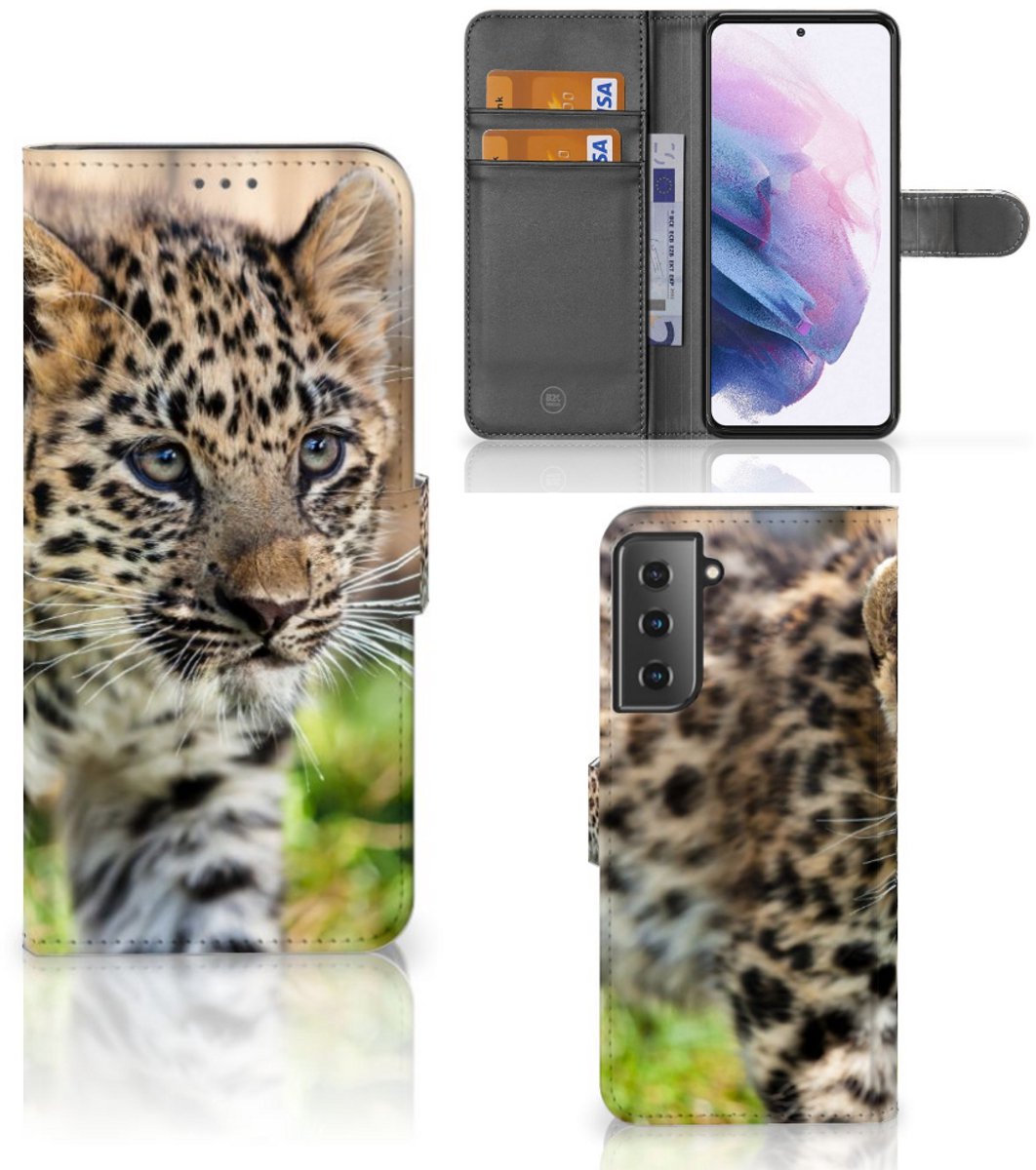 Samsung Galaxy S21 Plus Telefoonhoesje met Pasjes Baby Luipaard