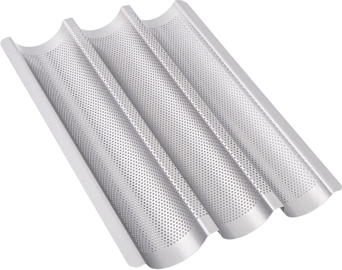 Baguette Bakvorm voor 3 Stokbroden - Antiaanbaklaag - Bakplaat 38 x 27,5 cm