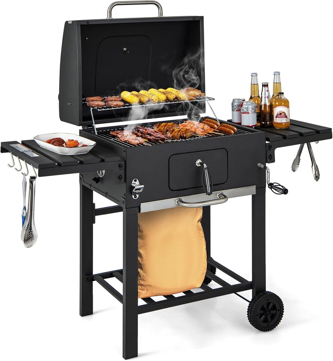 Houtskoolbarbecue met Deksel en Wielen - Ideaal voor Picknick en Tuinfeest