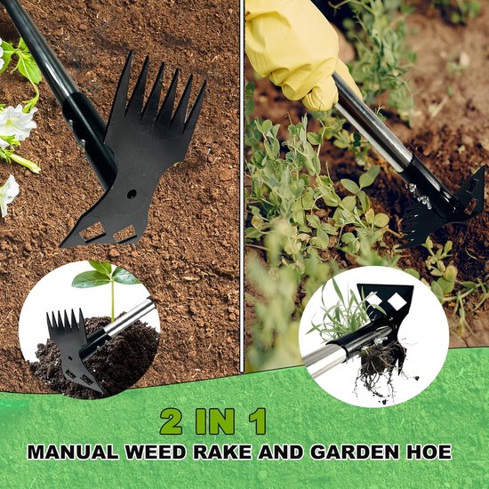 Onkruidtrekker met lange steel en afneembaar handvat - 2-in-1 handmatige onkruidhark en tuinschoffel voor tuin en gazon van Merkloos	 — afbeelding 2