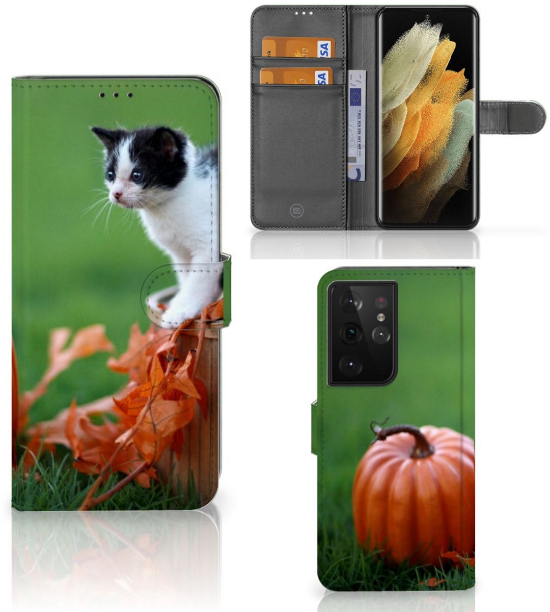 Samsung Galaxy S21 Ultra Telefoonhoesje met Pasjes Kitten