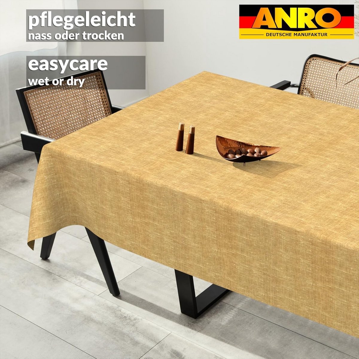 Waterdicht Tafelkleed Katoen Linnenlook Mosterd 100x140 cm - Afwasbaar en Vlekbestendig