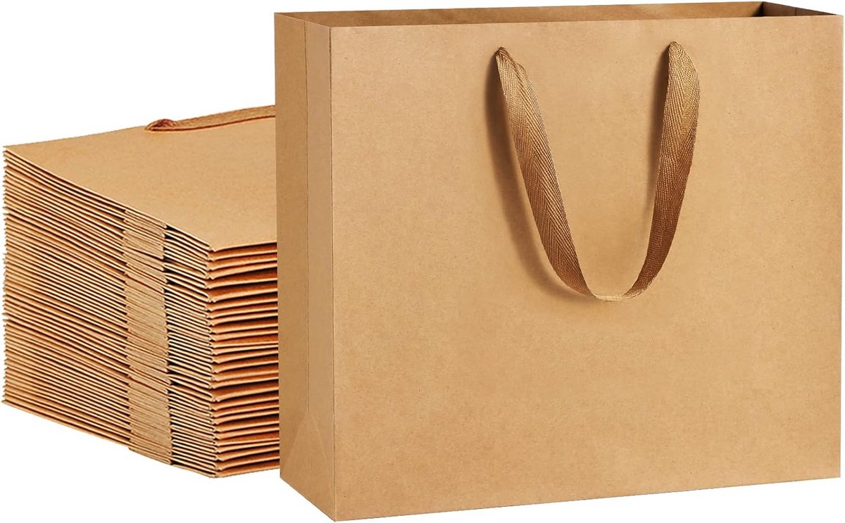 Bruine Kraft Cadeau- en Winkeltassen met Stevige Handvatten (25 Stuks)