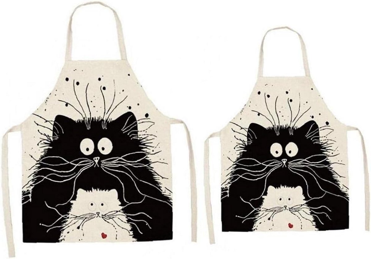 Set van 2 Bijpassende Keukenschorten voor Ouder en Kind met Kattenprint