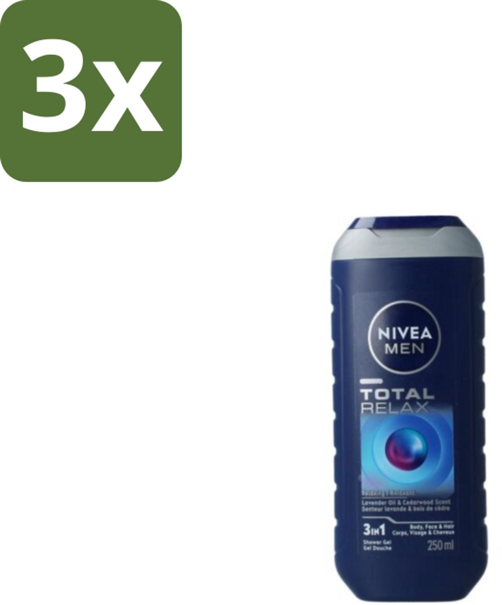 NIVEA Men Douchegel Total Relax 250 ml - Bulkverpakking - 3 stuks
