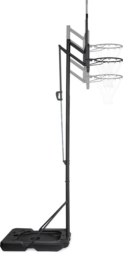 Zij-aanzicht van de VirtuFit basketbalpaal die in hoogte verstelbaar is.