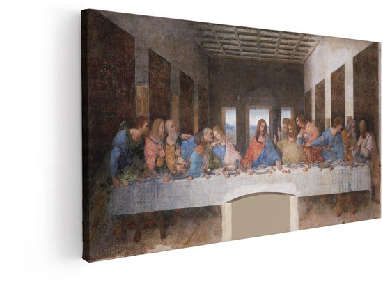 Peinture sur toile de La Cène de Vinci, vue de côté.
