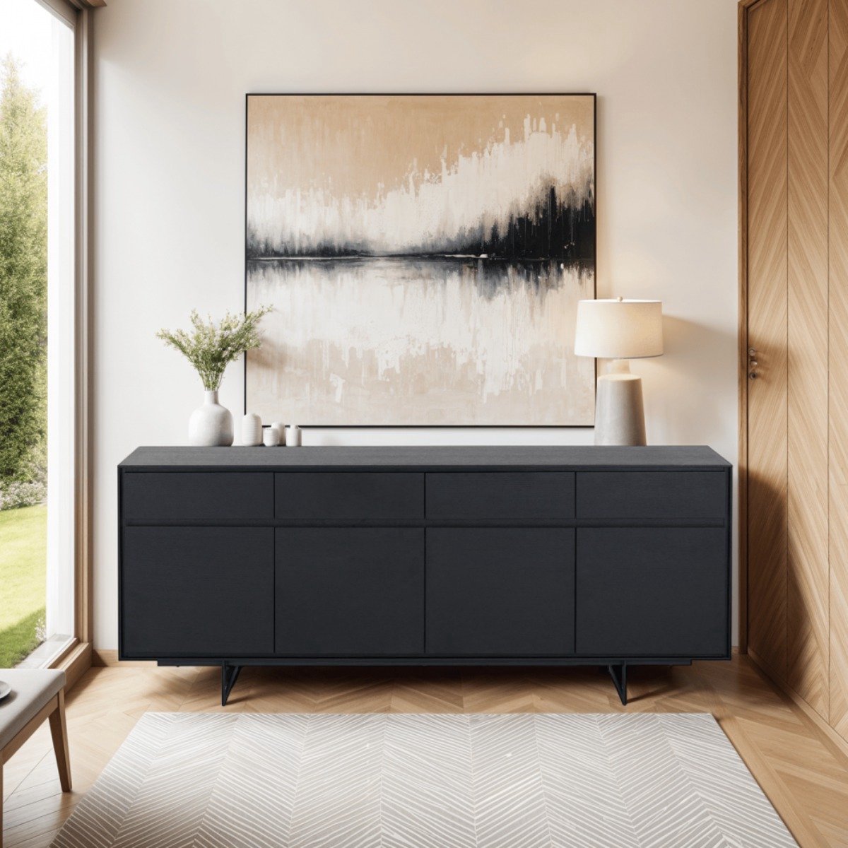 Dressoir Rechthoek - Zwart Eikenhout - 4-Deurs - Tokyo - Giga Meubel