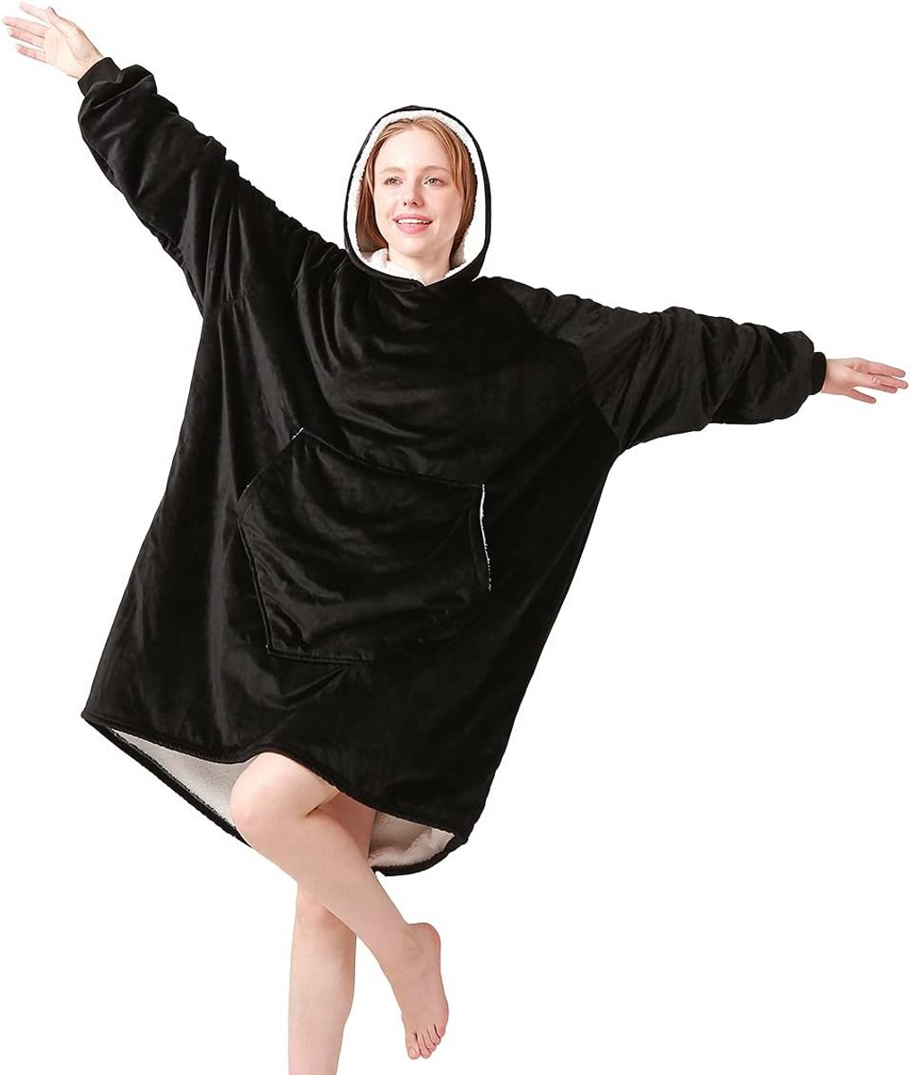 Oversized Deken Sweater met Capuchon en Mouwen - Warme, Comfortabele Pluche Draagbare Deken