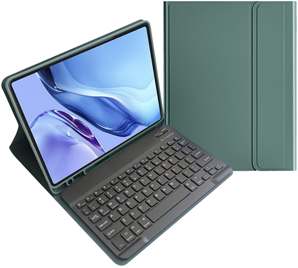 Mobigear Tablethoes geschikt voor Samsung Galaxy Tab S9 FE Hoes | Mobigear Keys QWERTY Bluetooth Toetsenbord Bookcase + Stylus Houder - Groen