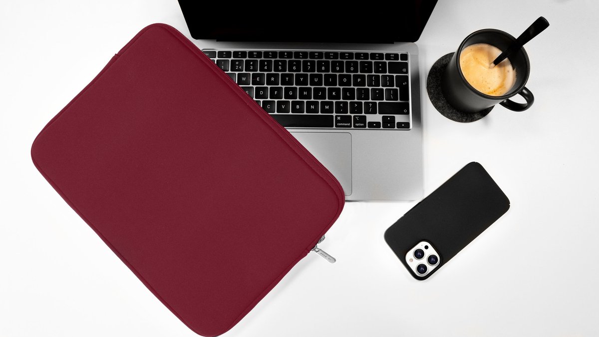 Laptophoes 13-14 inch waterafstotend schokabsorberend krasbestendig bordeaux slank met ritssluiting - Afbeelding 4