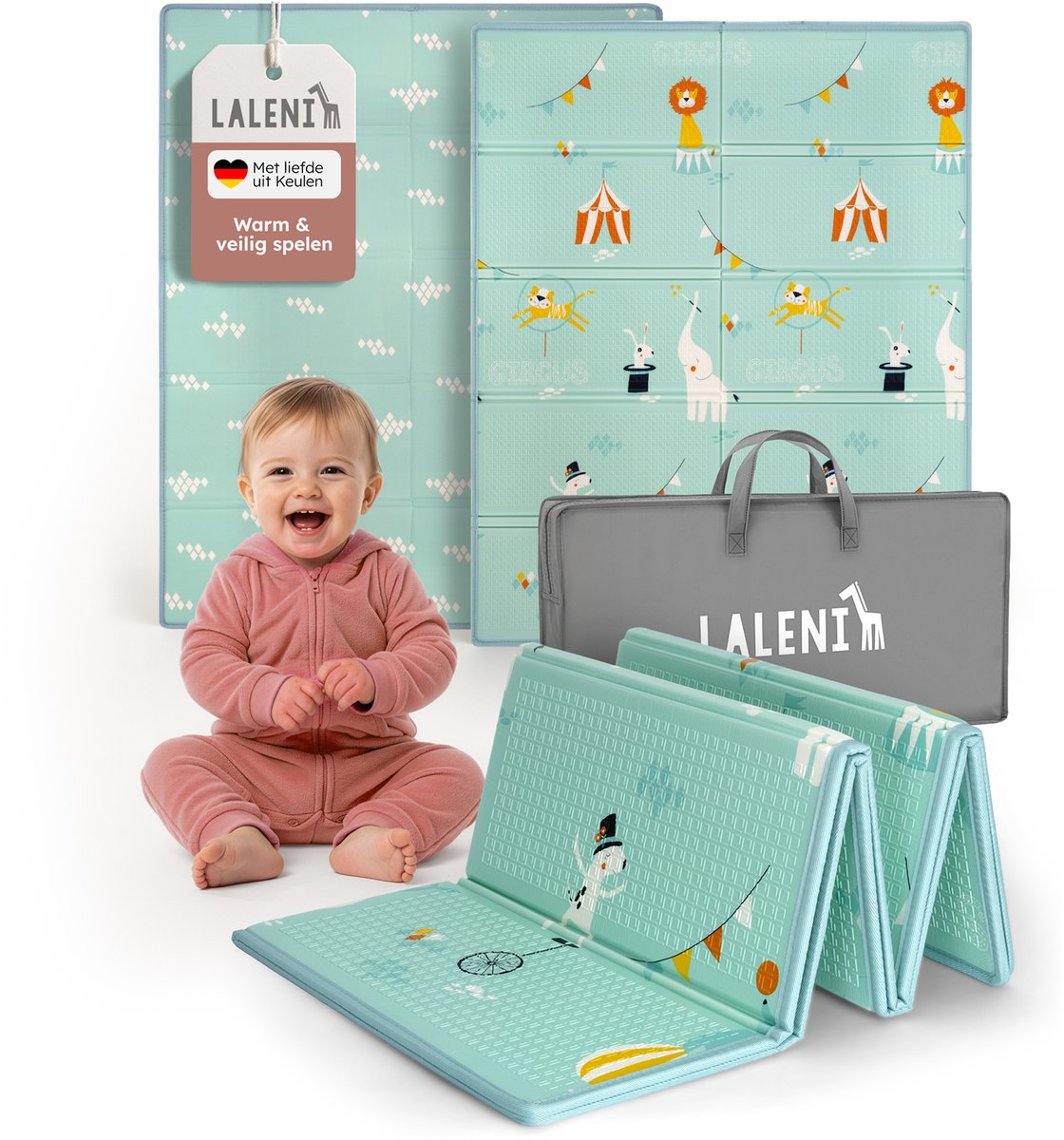 Laleni Speelmat Sindal - Waterdicht Speelkleed Baby - Met Tas - 120 x 150 x 1 cm - Circusprint