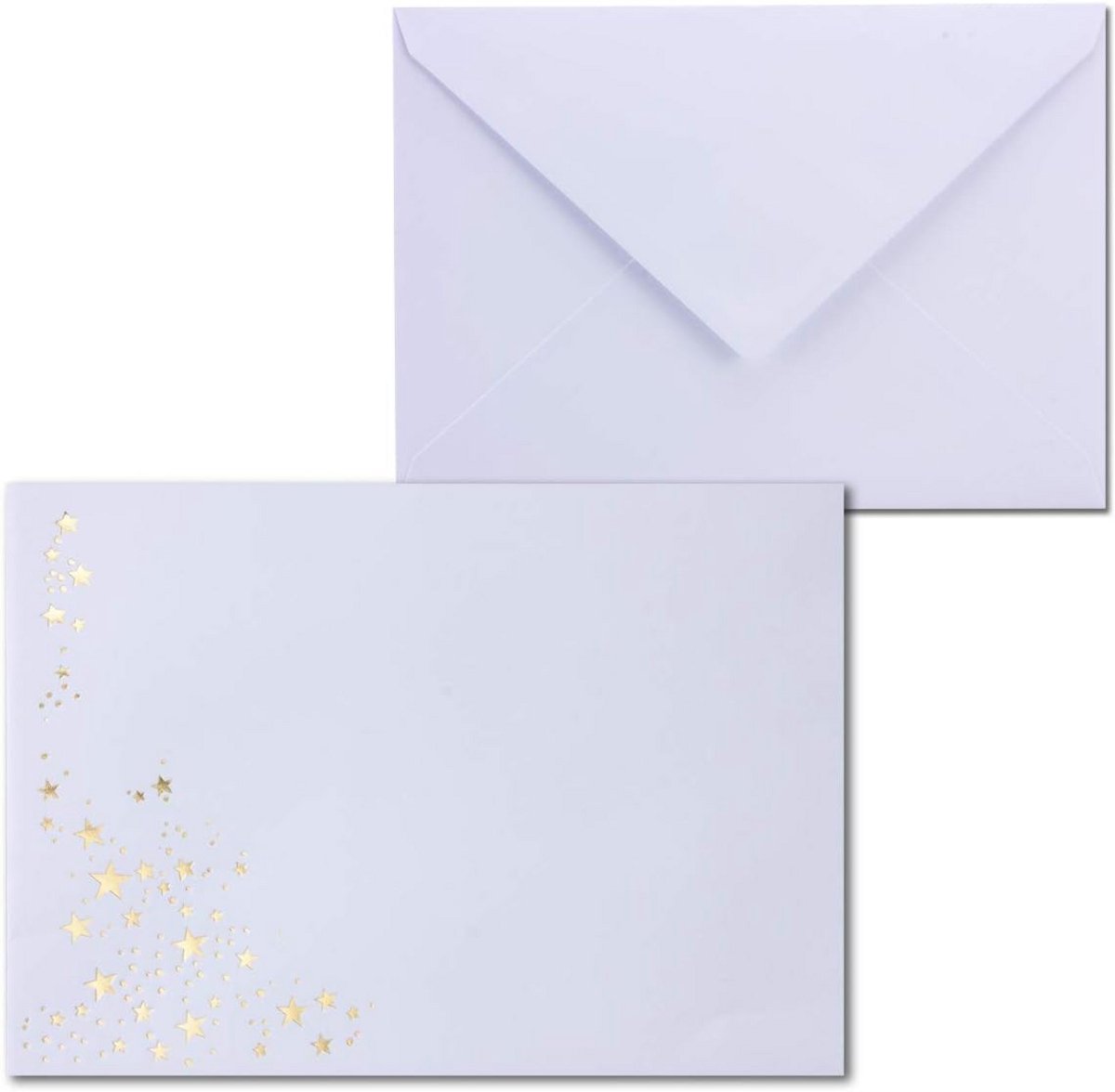 150x Witte Kerst Enveloppen DIN C6 Sterrenregen Reliëf Goudmetallic