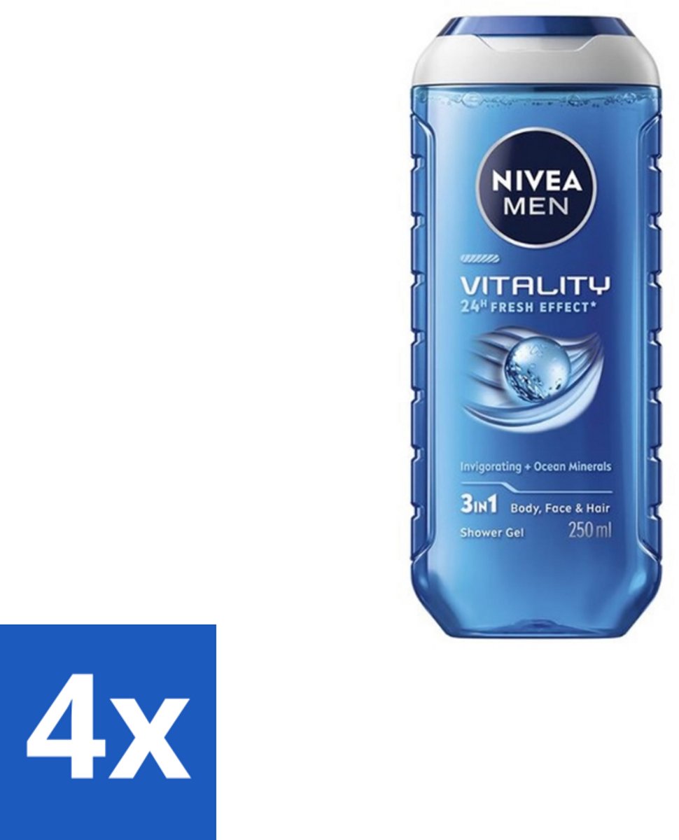 Nivea Men – Douchegel – Vitality 3-in-1 – 250 ml - Voordeelverpakking - 4 stuks