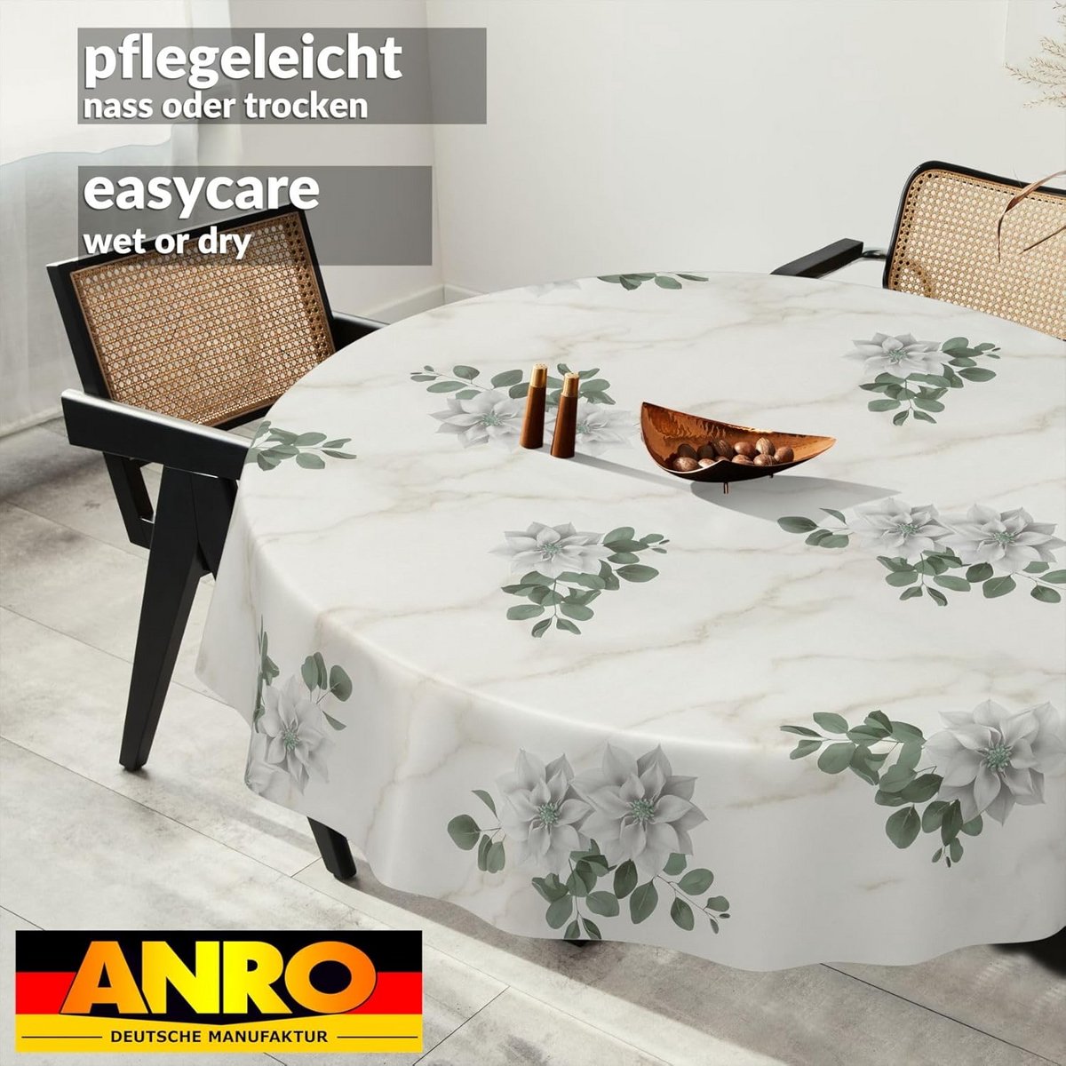 Ronde Wasbare Tafelkleed Marmer Bloemen Design 140 cm - Geschikt voor Binnen & Buiten