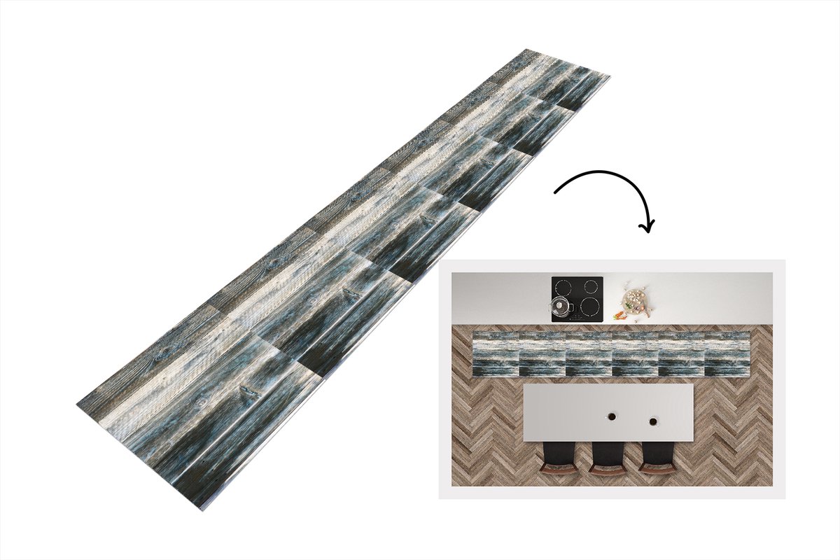 KitchenYeah Keukenloper 300x50 cm - Keukenmat vinyl Vintage - Patroon - Hout - Keukenmatten loper - Keuken vloerkleed tapijt Vintage - Planken