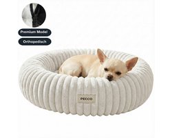 Pecco Luxe Orthopedische Hondenmand & Kattenmand - Donutmand 50 cm - Traagschuim vulling - Wasbaar - Ribstof - Wit