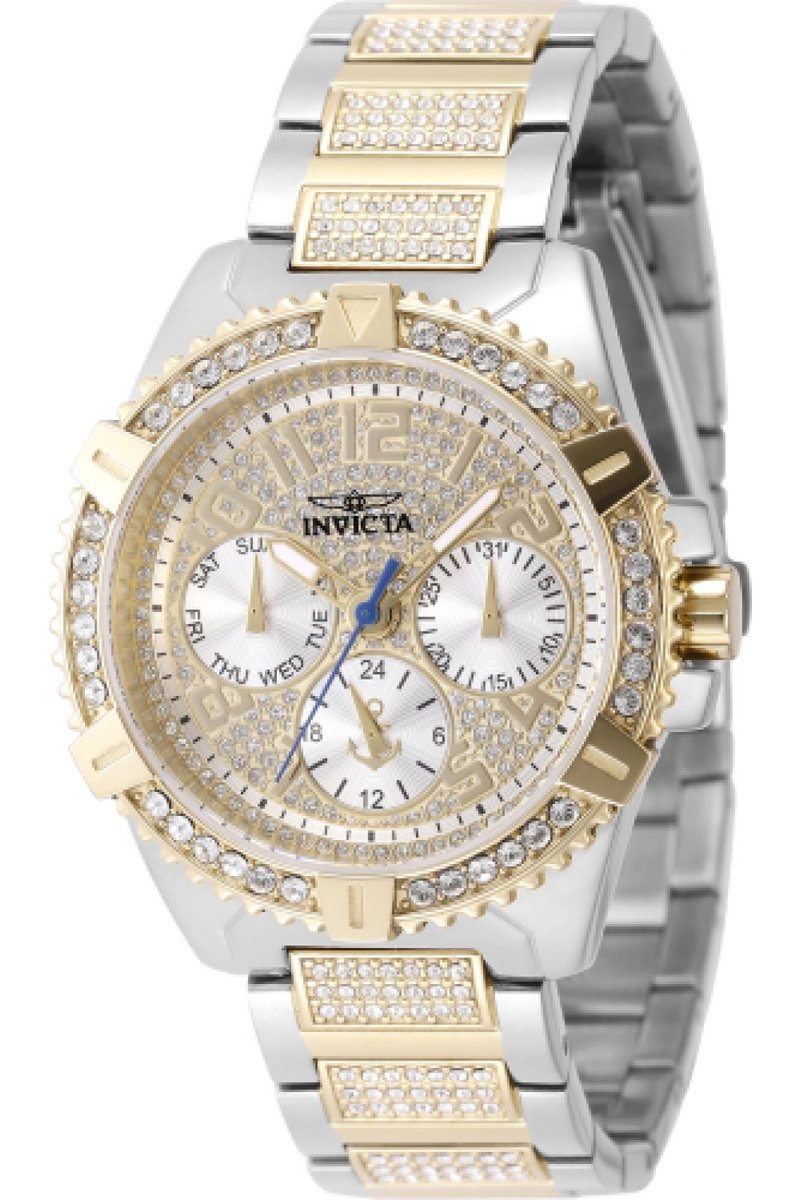 Invicta OCEAN VOYAGE 48926 Dames Horloge - Waterdicht - Analoog - Quartz Uurwerk - Roestvrij Staal met gouden Wijzerplaat - 37mm