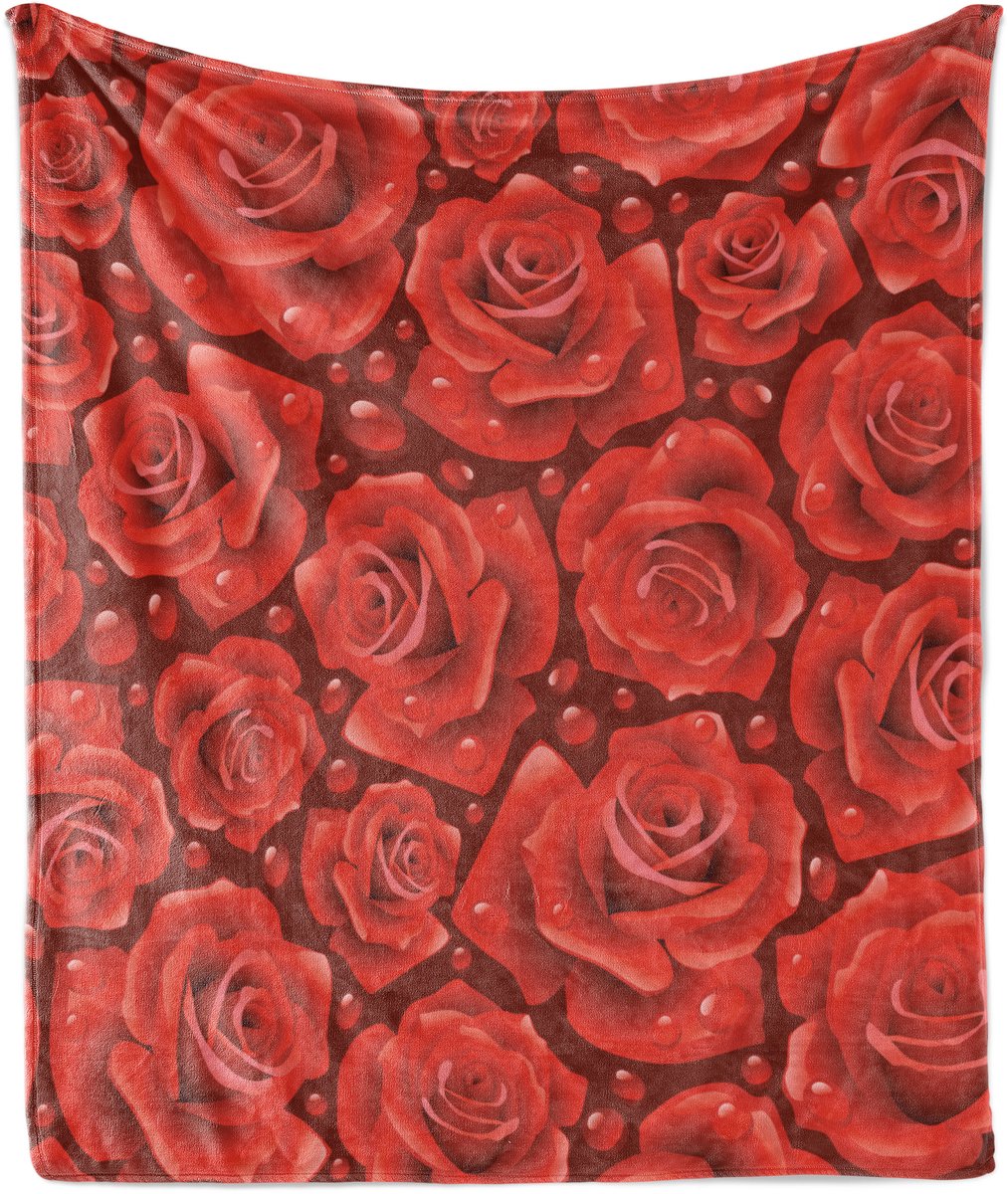 ABAKUHAUS Roze Zachte Flanellen Fleece Deken, Rode Rozen Waterdruppels, Gezellige Pluche Plaid, 125 x 175 cm, Robijnrood
