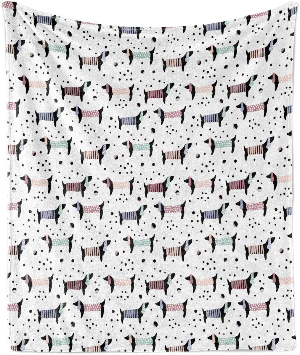 ABAKUHAUS Zachte flanellen fleece deken voor hondenliefhebbers, teckelpuppy, knusse pluche plaid, 125 x 175 cm, wit, zwart, paars