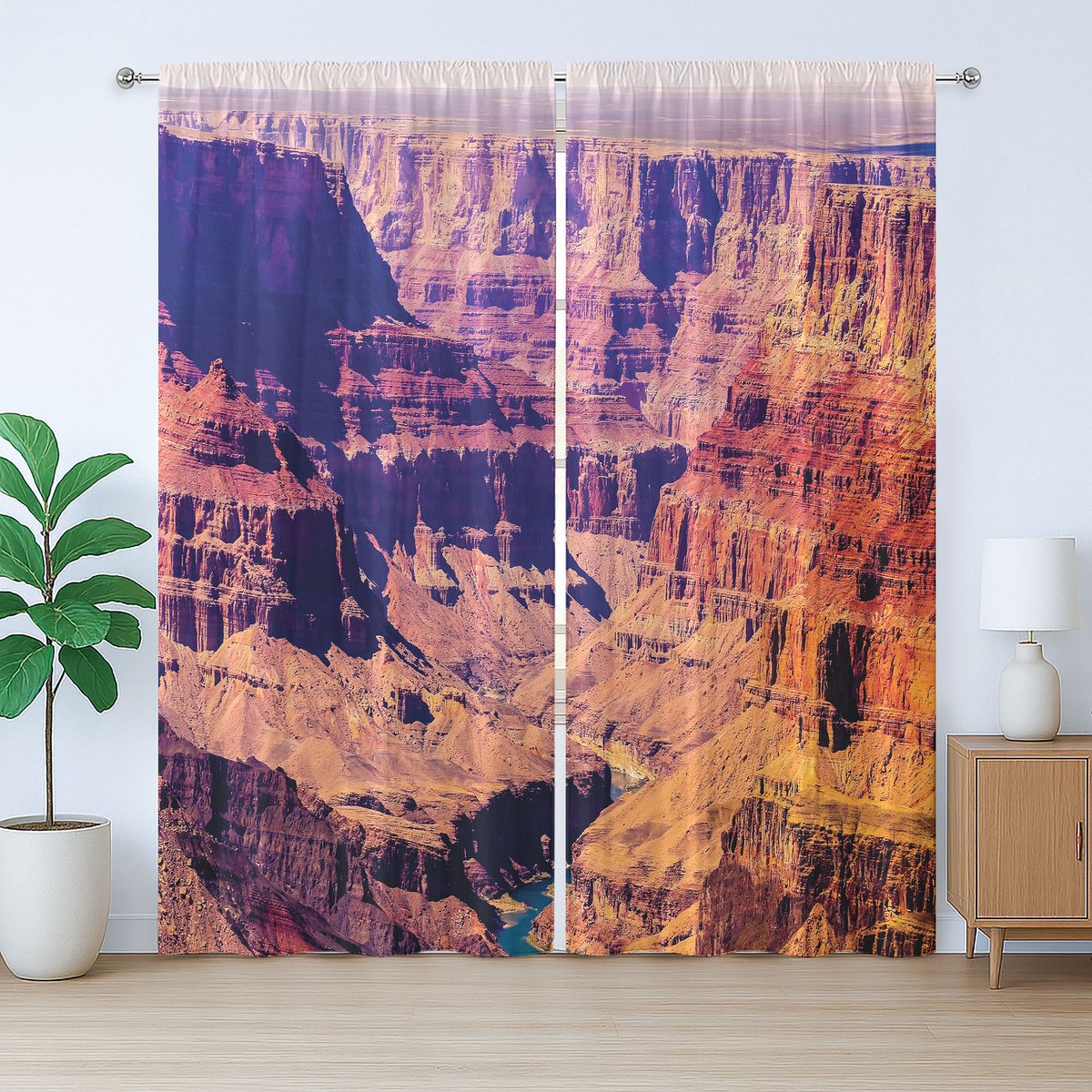 ABAKUHAUS Amerikaans rustiek gordijn, Grand Canyon-uitzicht, VS, slaapkamergordijn met lussen en haken, 280 x 260 cm, bruin