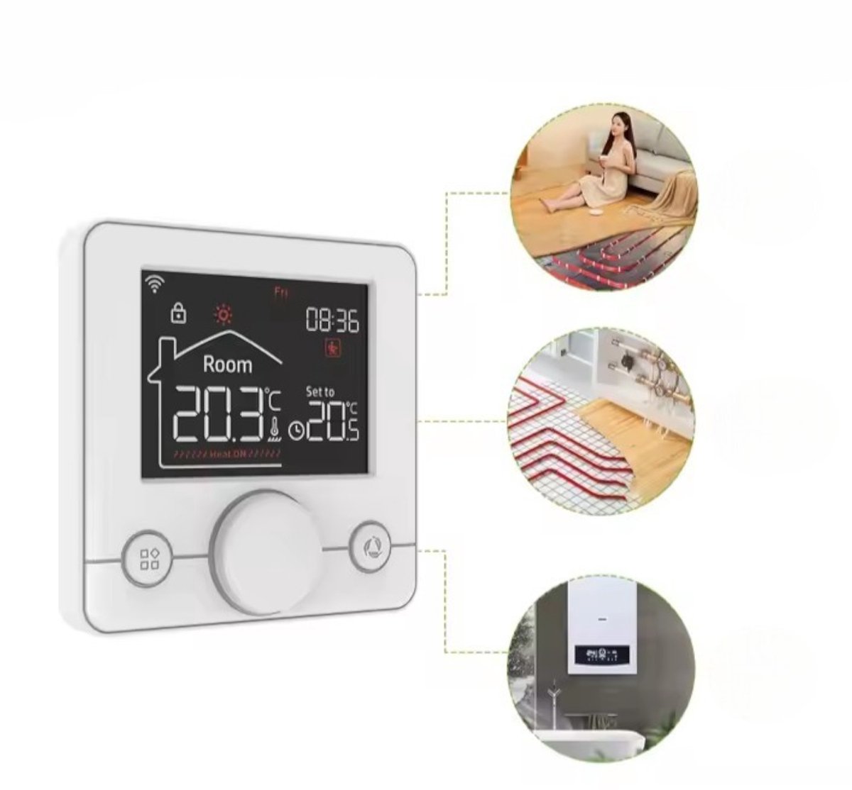 Thermostaat | CV installatie | Wifi | Draaiknop bediening | Opbouwmontage | Tuya Smart Life | Spraakbediening | Zwart wit thumbnail 6