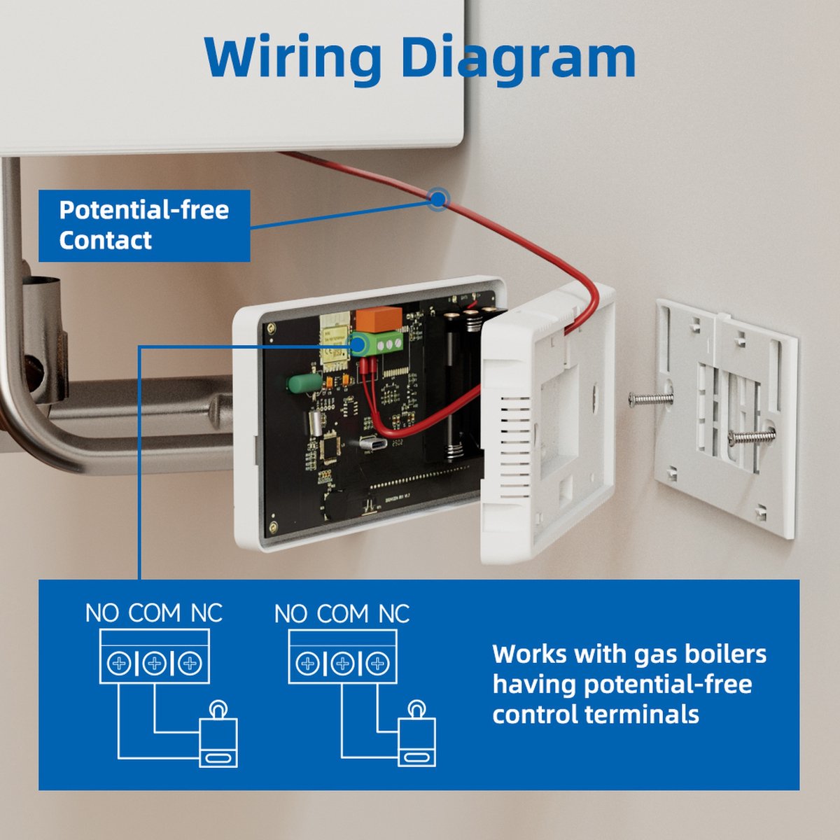 Wifi thermostaat | Opbouw | Wifi | Touchscreen bediening | USB voeding | CV installatie | Smart Life app | Spraakbediening | Zwart wit thumbnail 7