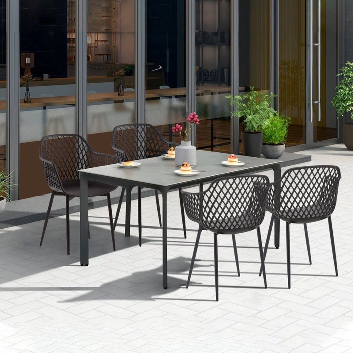 EGGREE Set van 6 tuinstoelen met armleuningen - loungestoelen - Tuinstoelen - Maximale belasting: 120 kg - Zwart thumbnail 7