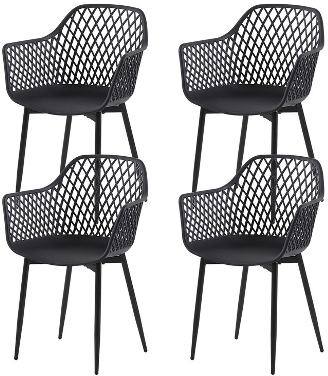 EGGREE Set van 4 tuinstoelen met armleuningen - loungestoelen - Tuinstoelen - Maximale belasting: 120 kg - Zwart